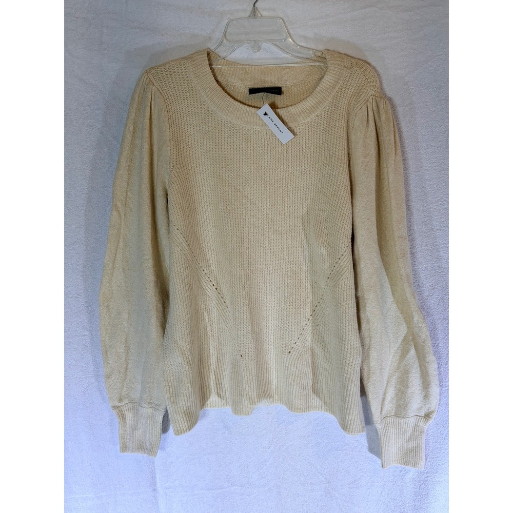 Lane Bryant Cream Ivory Ribbed Puff Sleeve Pointelle Sweater 14/16 NWT